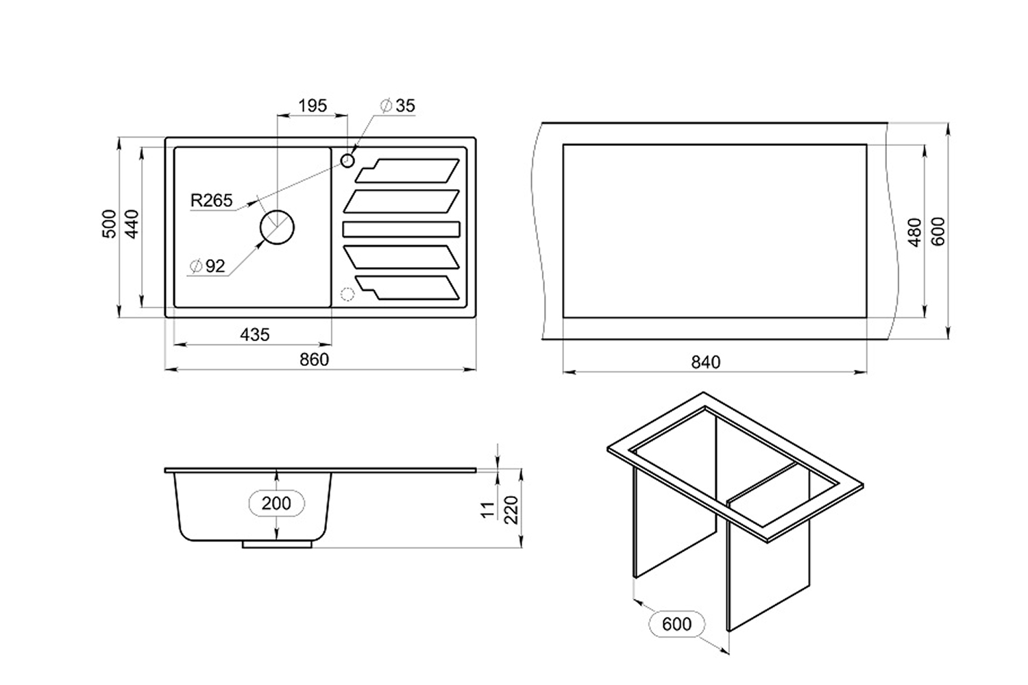 Распродажа - изображение №5 "Кварцевая кухонная мойка (оборачиваемая) Granula GR-8601/ базальт"  на www.Angstrem-mebel.ru