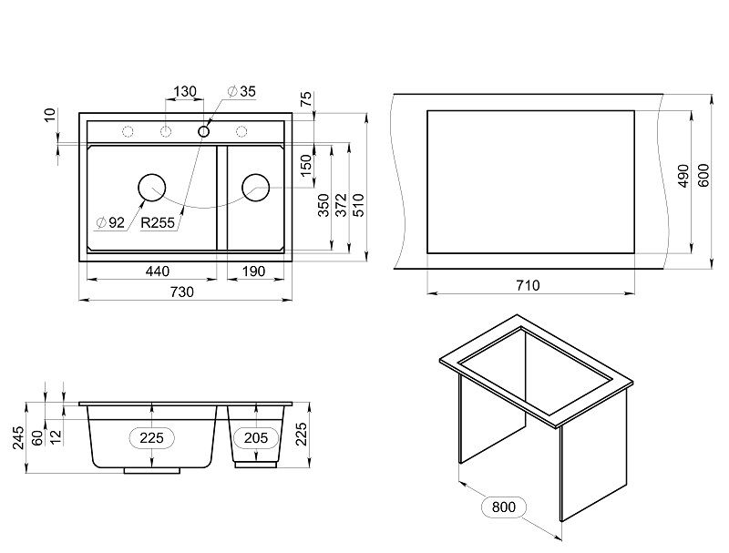Распродажа - изображение №3 "Кварцевая кухонная мойка Granula Kitchen Space KS-7302, шварц"  на www.Angstrem-mebel.ru