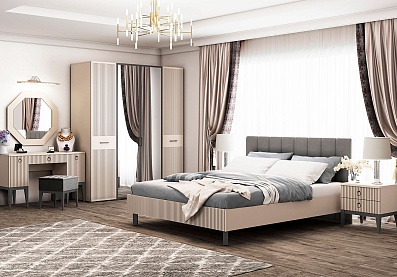 Спальня Хилтон 5, тип кровати Мягкие, цвет Кашемир серый
