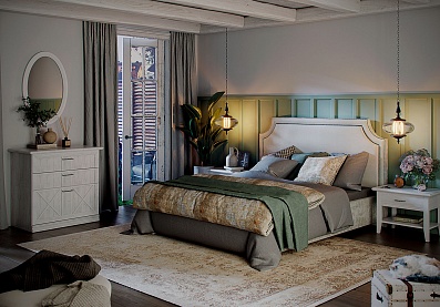 Спальня Кантри 18, тип кровати Мягкие, цвет Блан шене
