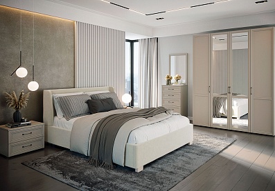Спальня Борсолино 2, тип кровати Мягкие, цвет Кашемир серый
