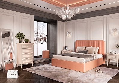 Спальня Адажио 12, тип кровати Мягкие, цвет Кашемир серый